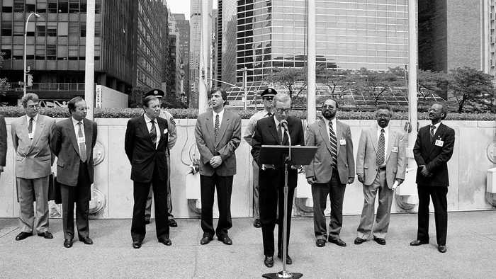 The flag-Raising ceremony Of the new nation of Eritrea at the United Nations in New York on May 28, 1993.
