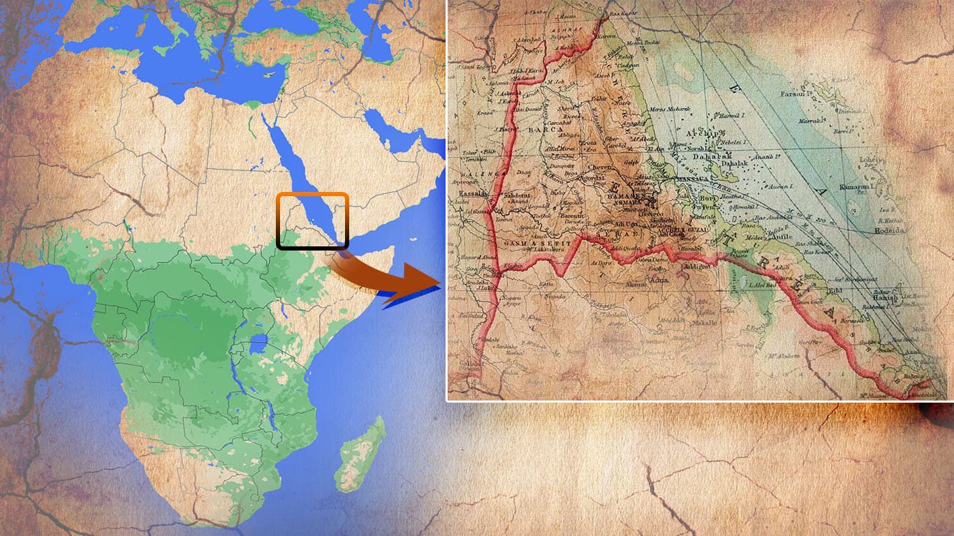 Map showing Eritrea in the Horn of Africa by the Red Sea and the Arabian Peninsula